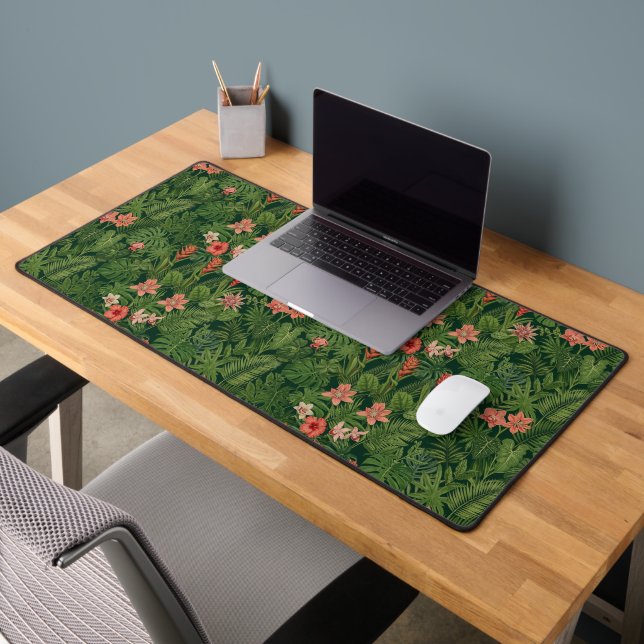 Emerald Garden Wall- Tropical Maximalist Botanical Desk Mat (Office 2)