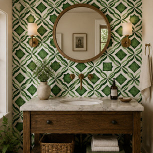 Emerald Garden Watercolor Green Geometric Mosaic Ceramic Tile