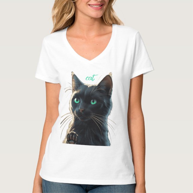 Emerald Gaze Black Cat T-Shirt  (Front)