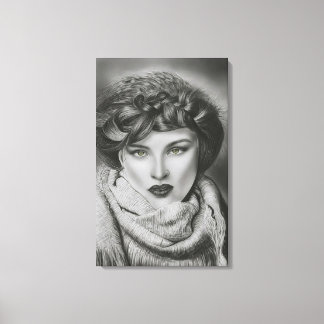 Emerald Gaze - Surreal Charcoal Portrait Art Canvas Print