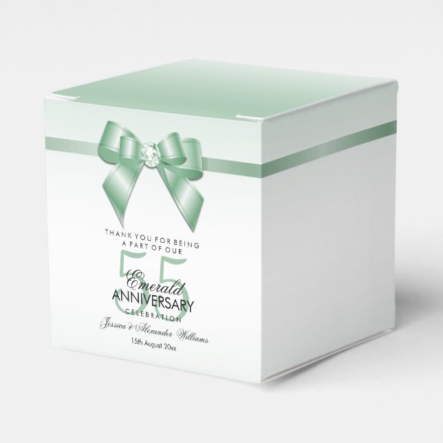 Emerald Gem Bow & Ribbon 55th Wedding Anniversary Favor Boxes (Front Side)