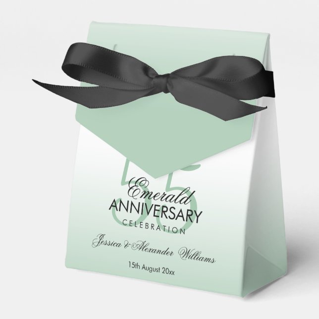 Emerald Gem Bow & Ribbon 55th Wedding Anniversary Favor Boxes (Front Side)
