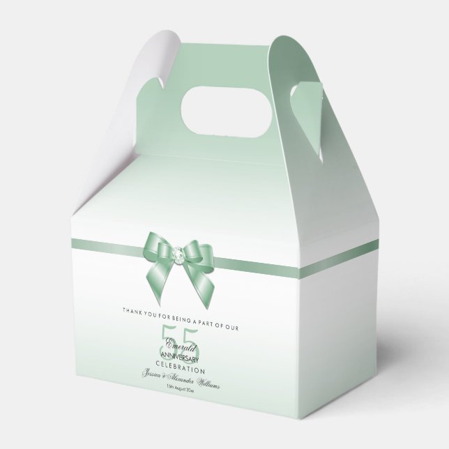 Emerald Gem Bow & Ribbon 55th Wedding Anniversary Favor Boxes (Front Side)