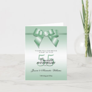 Emerald Gem Bow & Ribbon 55th Wedding Anniversary Letterpress Thank You Card