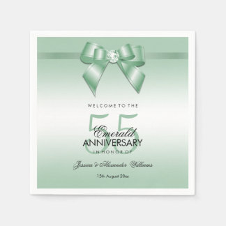 Emerald Gem Bow & Ribbon 55th Wedding Anniversary Napkins