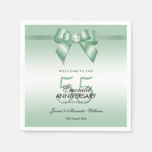 Emerald Gem Bow  Ribbon 55th Wedding Anniversary Napkins