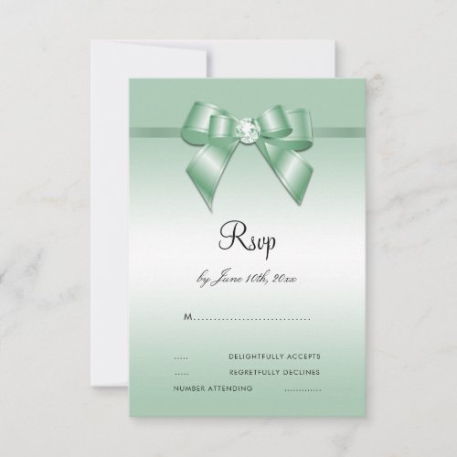 Emerald Gem Bow  Ribbon 55th Wedding Anniversary RSVP Card