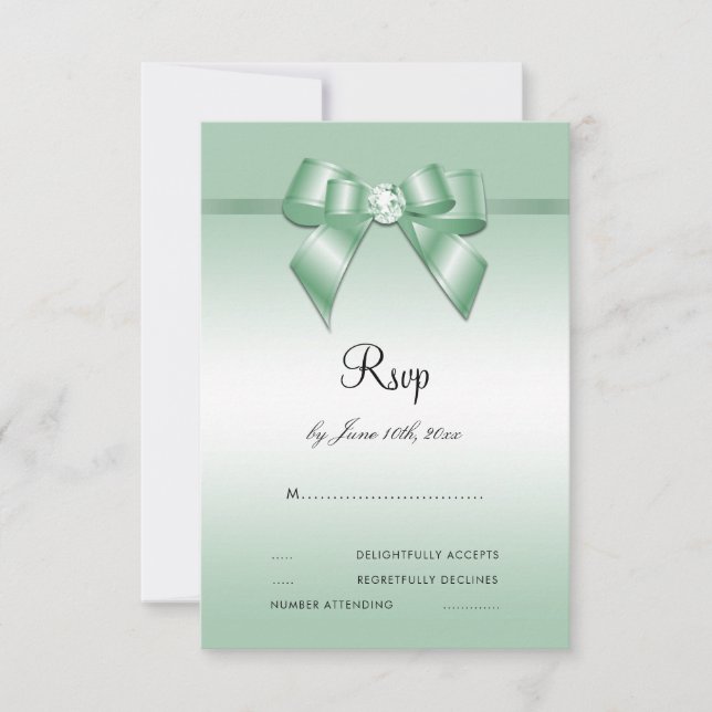 Emerald Gem Bow & Ribbon 55th Wedding Anniversary RSVP Card (Front)