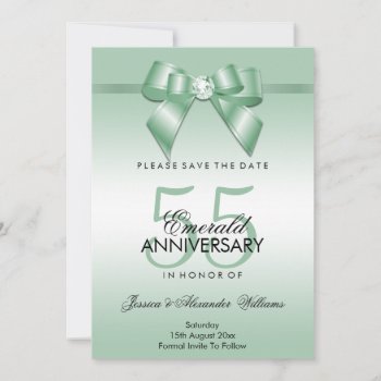 Emerald Gem Bow & Ribbon 55th Wedding Anniversary Save The Date by Sarah_Designs at Zazzle