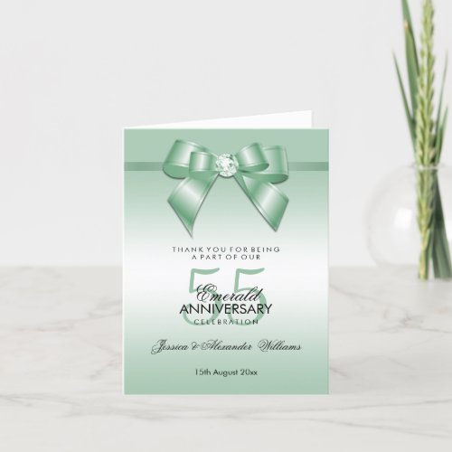 Emerald Gem Bow  Ribbon 55th Wedding Anniversary Thank You Card