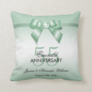 Emerald Gem Bow & Ribbon 55th Wedding Anniversary Throw Pillow
