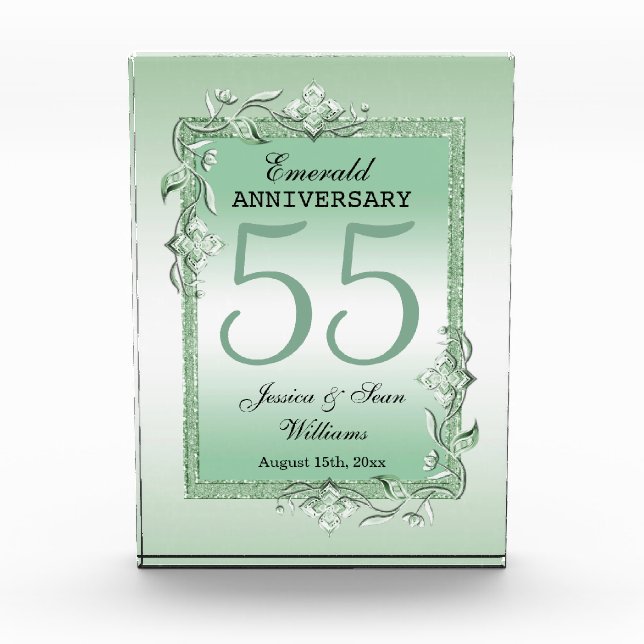 Emerald Gem & Glitter 55th Wedding Acrylic Award (Front)