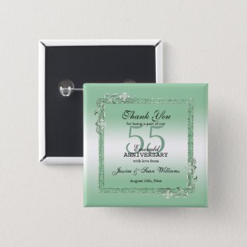 Emerald Gem & Glitter 55th Wedding Anniversary   Button by shm_graphics at Zazzle