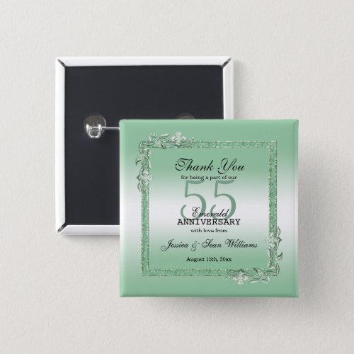 Emerald Gem  Glitter 55th Wedding Anniversary   Button
