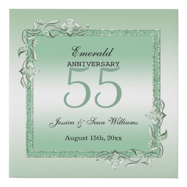 Emerald Gem & Glitter 55th Wedding Anniversary   Faux Canvas Print (Front)