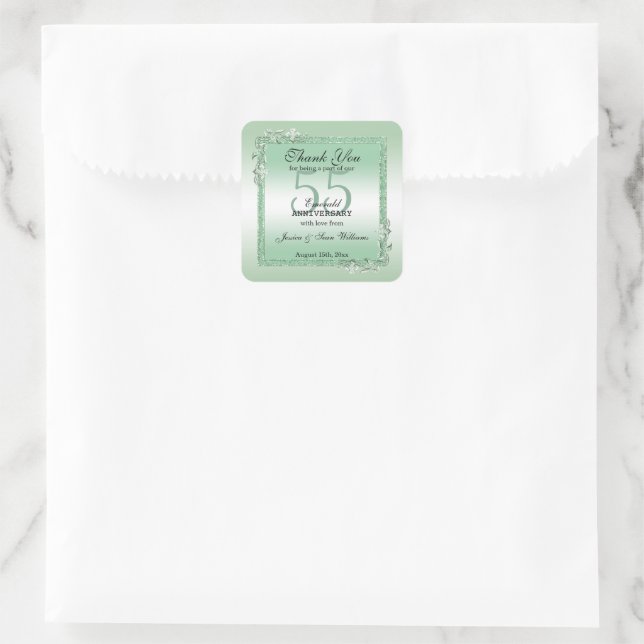 Emerald Gem & Glitter 55th Wedding Anniversary  Square Sticker (Bag)