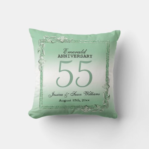 Emerald Gem  Glitter 55th Wedding Anniversary    Throw Pillow