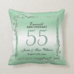 Emerald Gem & Glitter 55th Wedding Anniversary    Throw Pillow<br><div class="desc">Glamorous and elegant posh 55th Emerald Wedding Anniversary throw pillow with stylish emerald green gem stone jewels corner antique decorations and matching colored glitter border frame. A romantic design for your celebration. All text, font and font color is fully customizable to meet your requirements. If you would like help to...</div>