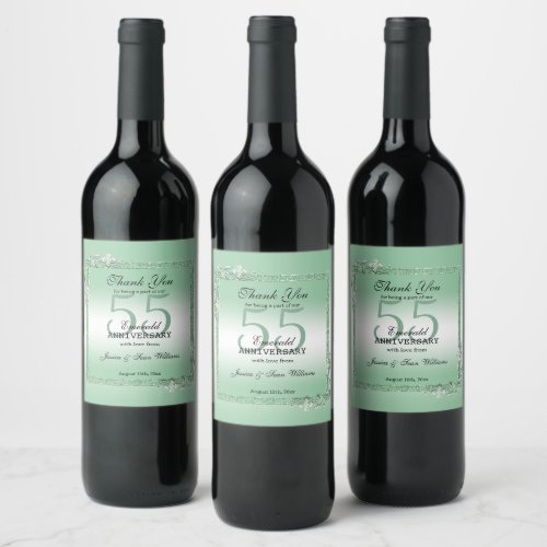 Emerald Gem  Glitter 55th Wedding Anniversary Wine Label