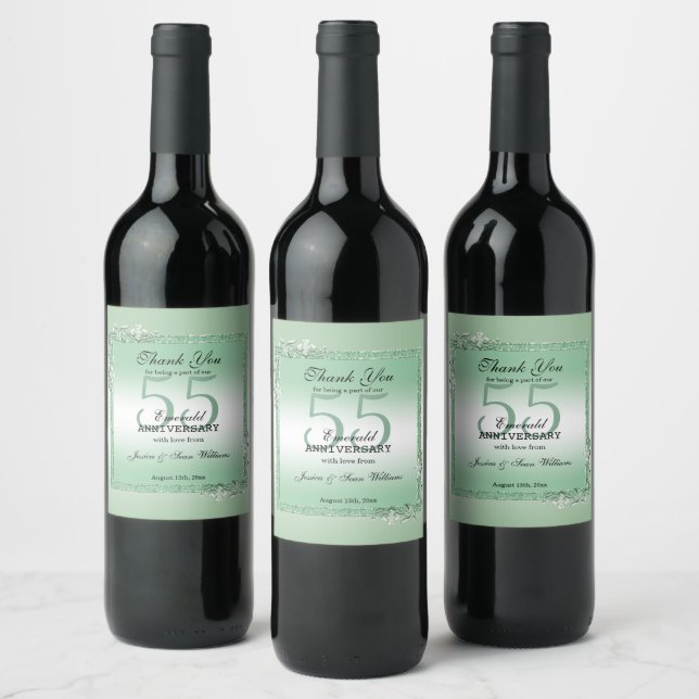 Emerald Gem & Glitter 55th Wedding Anniversary Wine Label (Bottles)