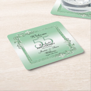 Emerald Gem & Glitter 55th Wedding  Square Paper Coaster