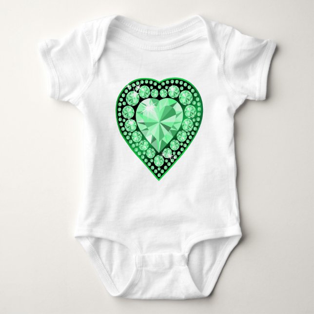 Emerald Gem Heart Baby Bodysuit (Front)