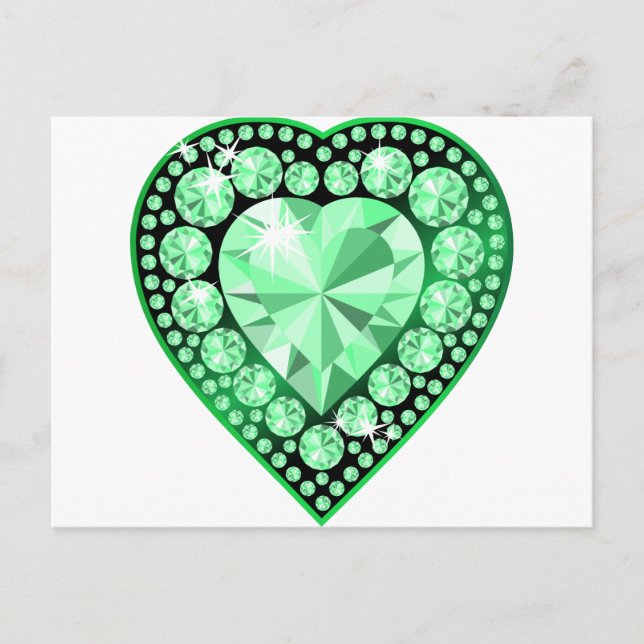 Emerald Gem Heart Postcard (Front)