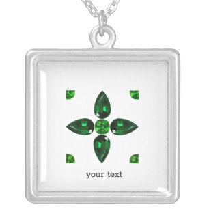 Emerald Gemstone Art, Green Silver Plated Necklace