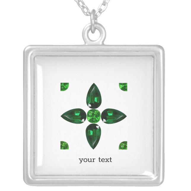 Emerald Gemstone Art, Green Silver Plated Necklace (Front)