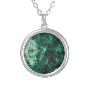 Emerald Gemstone Pattern Silver Plated Necklace