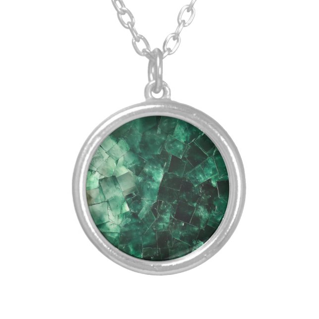 Emerald Gemstone Pattern Silver Plated Necklace (Front)