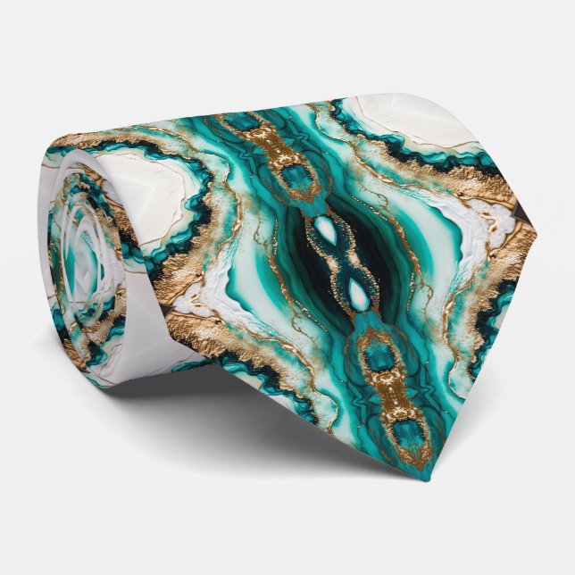 Emerald Geode-Inspired Luxury Neck Tie (Rolled)
