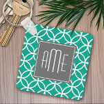 Emerald Geometric Pattern with Monograms Keychain<br><div class="desc">A bold,  graphic design in fresh,  cheerful colors. If you need to adjust the monogram,  click on the customize it button and make changes.</div>