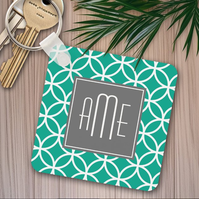 Emerald Geometric Pattern with Monograms Keychain (Personalized keychain - Add Name or Monogram)