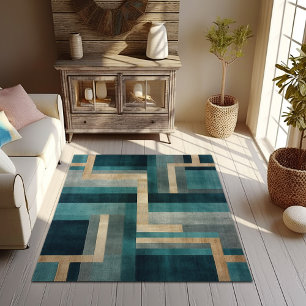 Emerald Geometry: Modern Abstract Geometric Area Rug