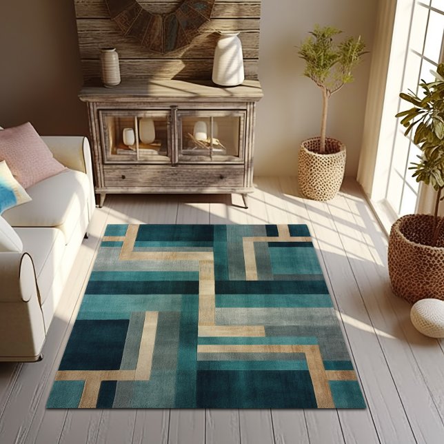 Emerald Geometry: Modern Abstract Geometric Area Rug (Creator Uploaded)