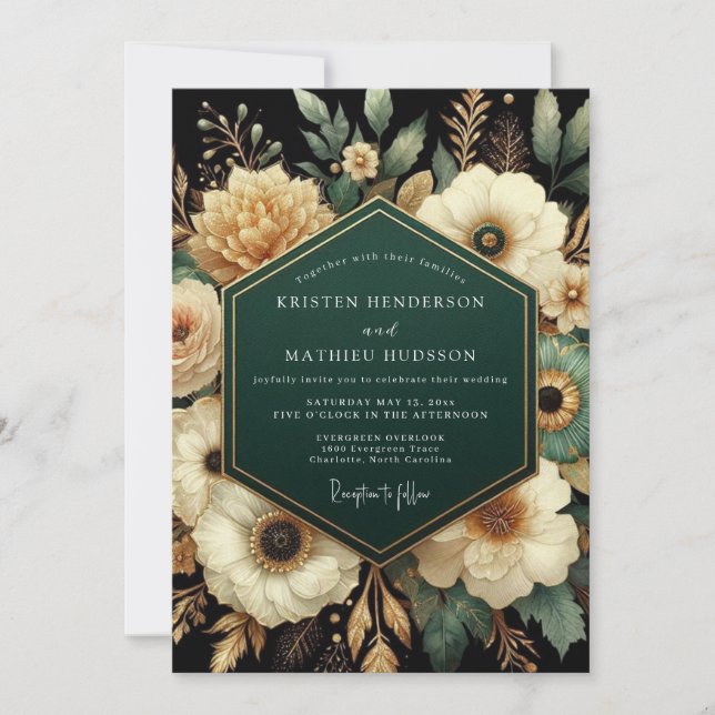 Emerald Gilded Botanical Wedding Invitation (Front)