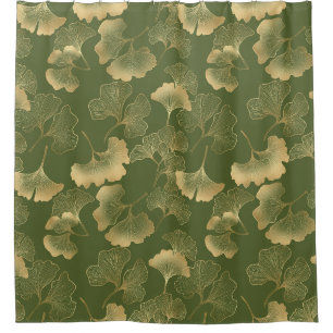 Emerald Ginkgo Elegance – Luxury Gold Botanical 14 Shower Curtain