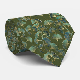 Emerald Ginkgo Elegance – Luxury Gold Botanical 1 Neck Tie
