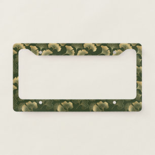 Emerald Ginkgo Elegance – Luxury Gold Botanical 6 License Plate Frame