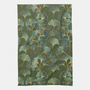Emerald Ginkgo Elegance – Luxury Gold Botanical Kitchen Towel