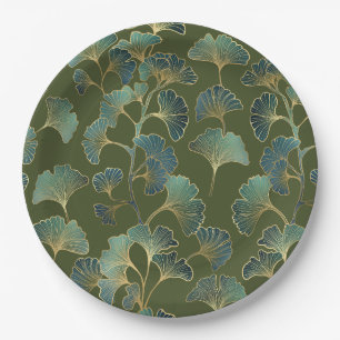 Emerald Ginkgo Elegance – Luxury Gold Botanical Paper Plates