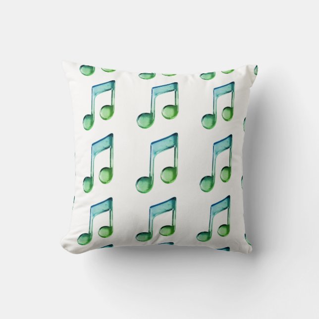 Emerald Glass Rhythms: Translucent Musical Pattern Throw Pillow (Front)