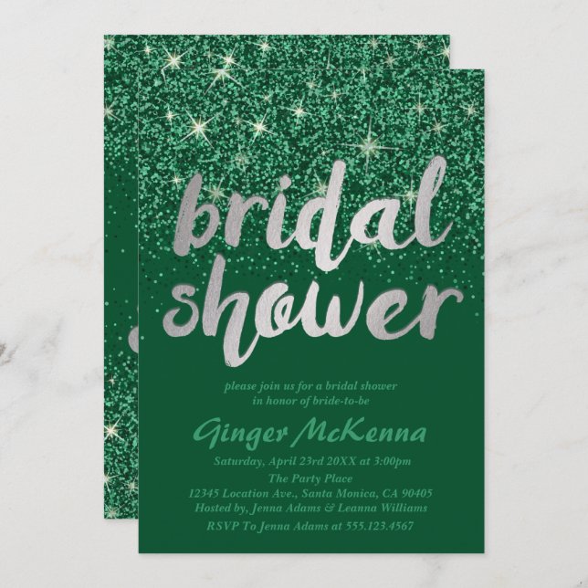 Emerald Glitter Bridal Shower Invitations (Front/Back)