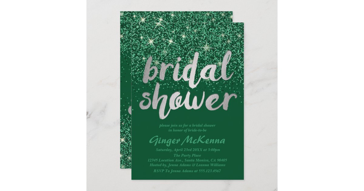 Emerald Glitter Bridal Shower Invitations Zazzle