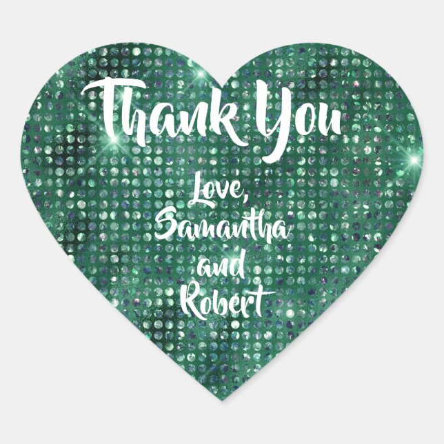 Emerald Glitter Thank You Heart Sticker (Front)