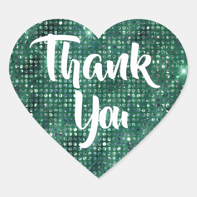 Emerald Glitter Thank You Heart Sticker (Front)