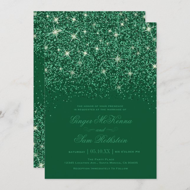 Emerald Glitter Wedding Invitations (Front/Back)