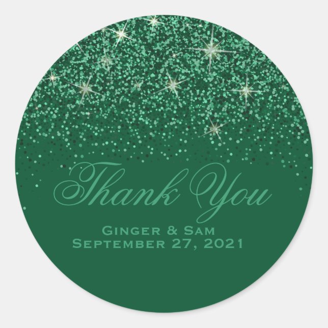 Emerald Glitz Glitter Thank You Stickers (Front)