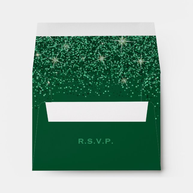 Emerald Glitz Glitter Wedding, Response Envelope (Back (Bottom))